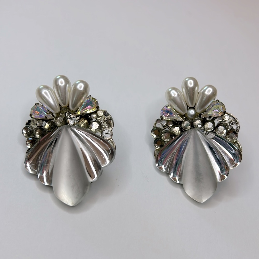 Y2K handcrafted clip on glam statement earrings with faux pearls